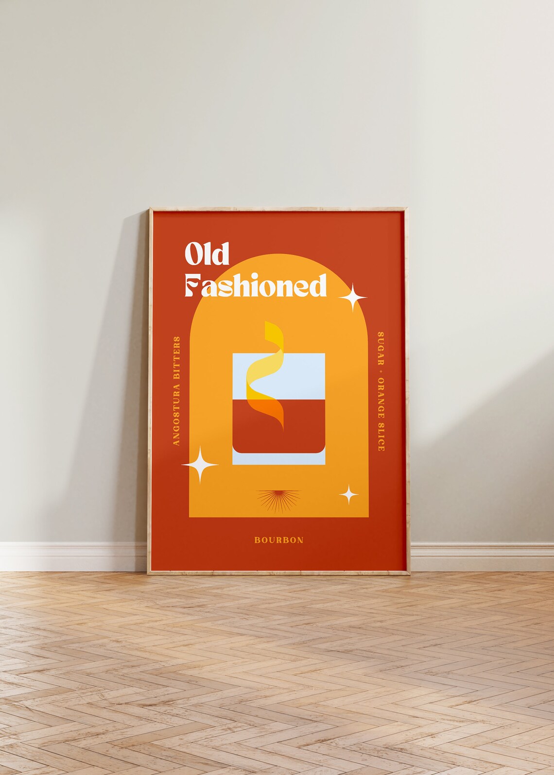 Old Fashioned Retro Cocktail Poster, Bourbon Bar Decor