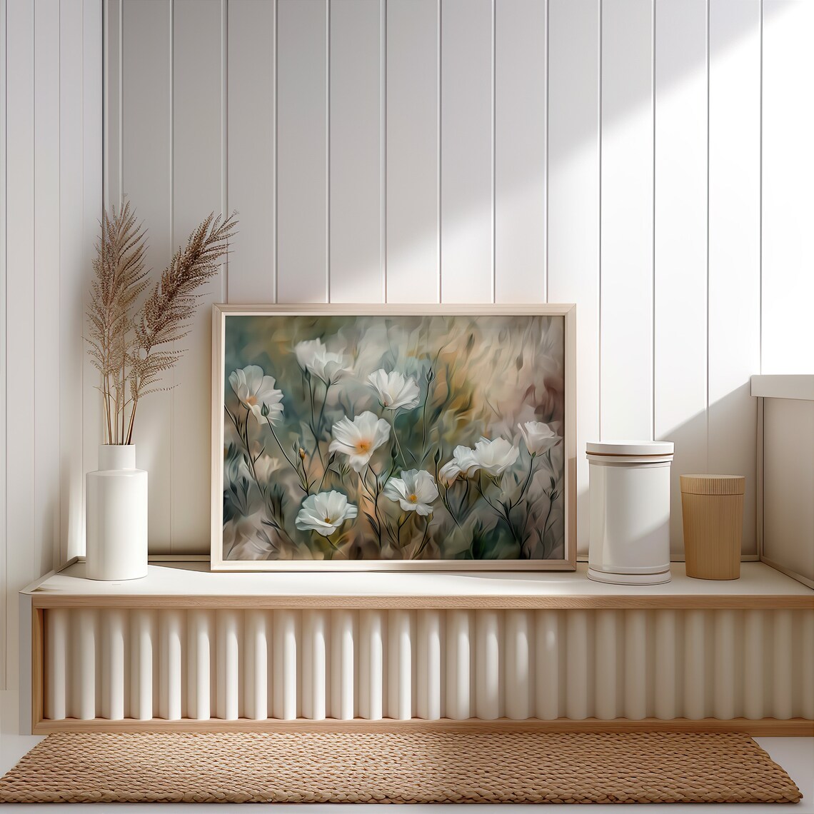 White Cosmos Flowers Soft Painterly Floral Oil Painting Botanical Art - Image 5