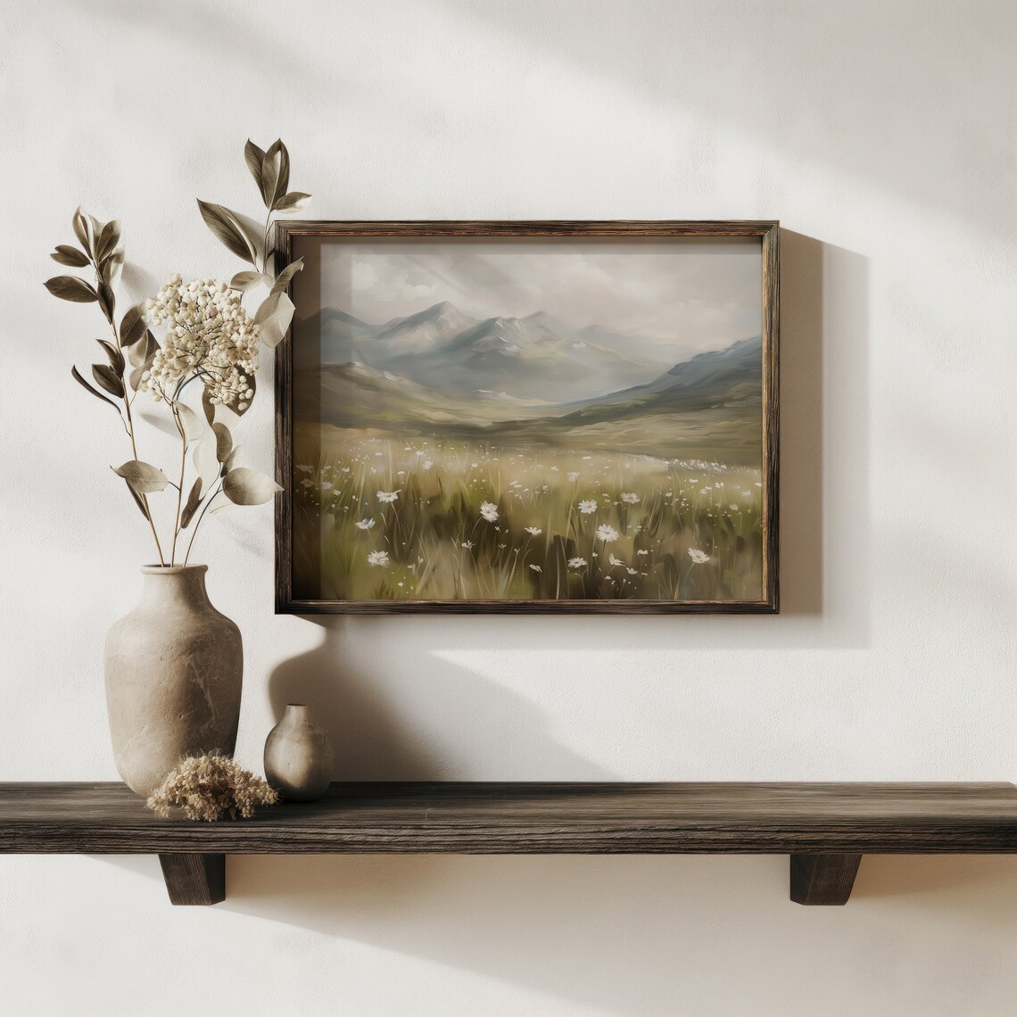 Vintage Mountains Rural Oil Painting Landscape Art Print - Image 3