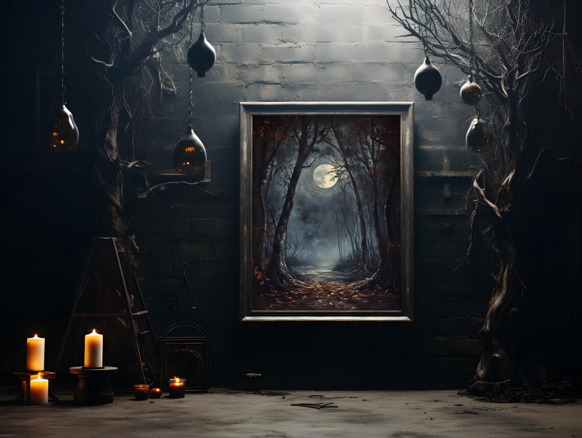 Dark Moon Halloween Moody Gothic Landscape Art Print - Image 2