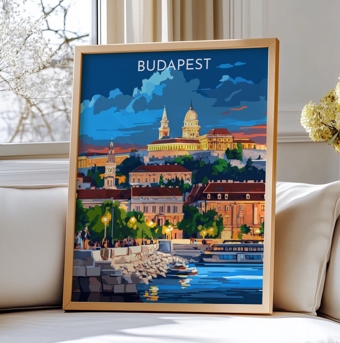 Budapest Hungary Buda Castle Danube River Evening Travel Poster
