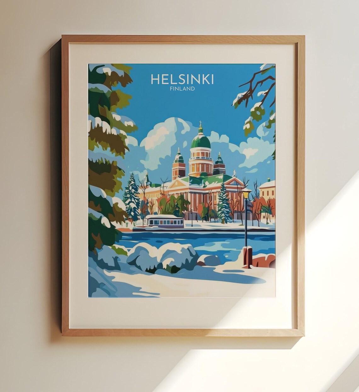 Helsinki Finland Winter Cathedral Snow Vintage Travel Poster