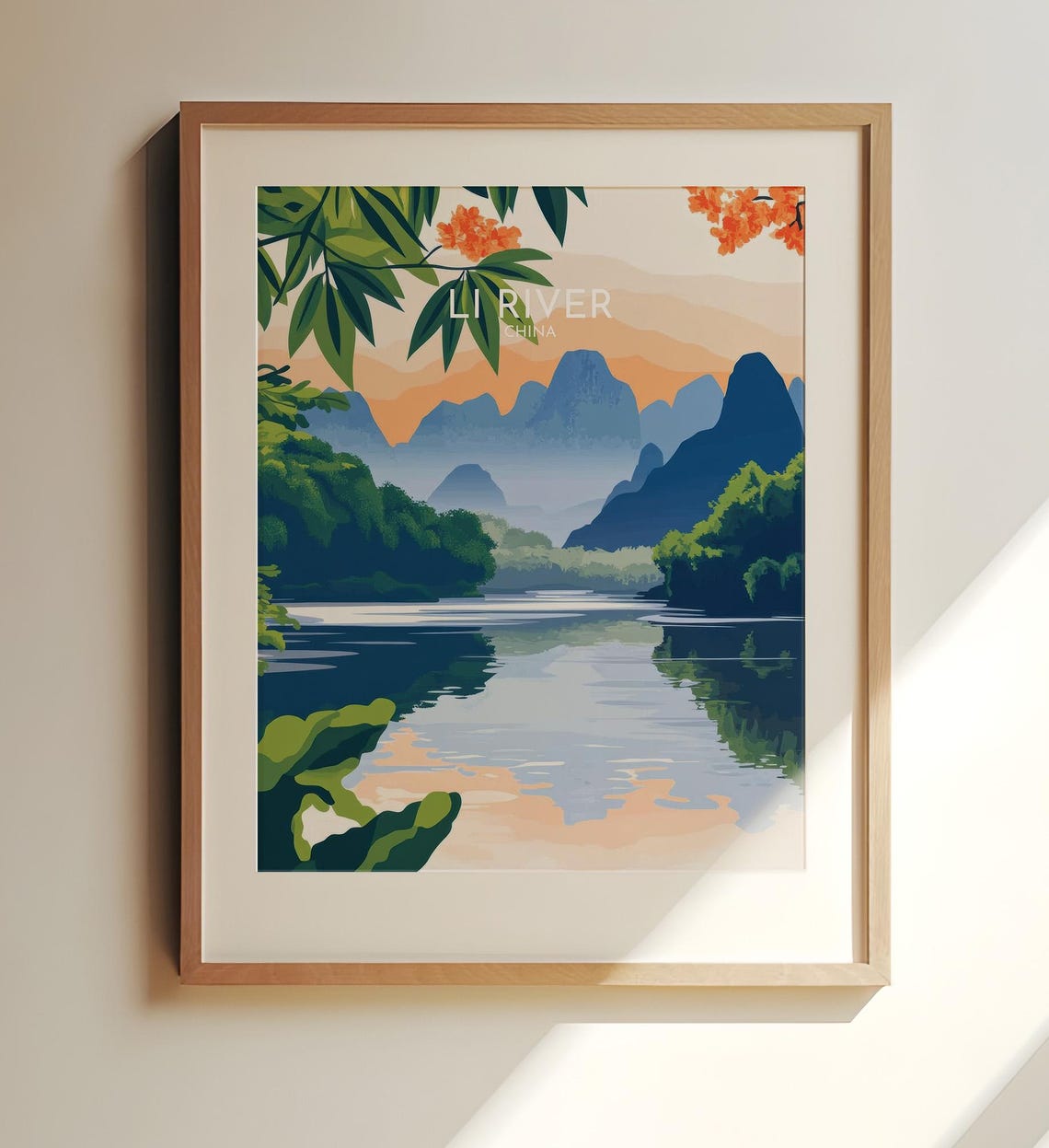Li River China Karst Mountain Serene Sunset Travel Art Poster