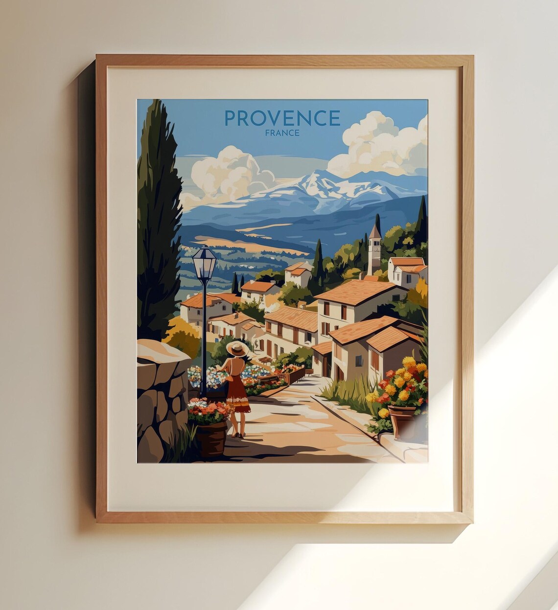 Provence France Village Street Flowers Mountain Vintage Travel Poster