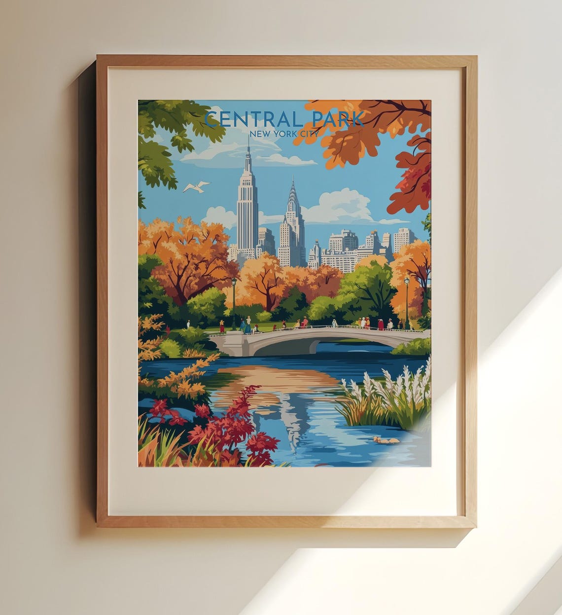 Central Park New York City Travel Print Art Skyline With Fall Foliage