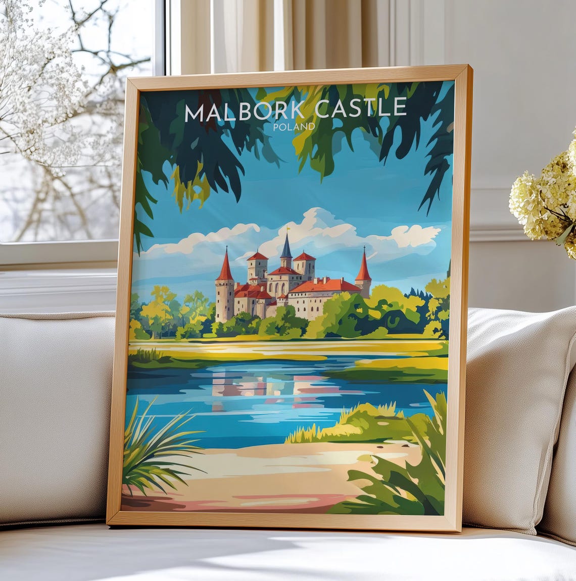 Malbork Castle Poland Riverside Medieval Castle Travel Poster Art