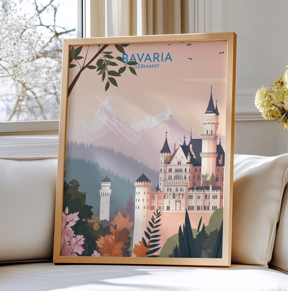 Bavaria Germany Vintage Fairytale Neuschwanstein Castle Art Poster