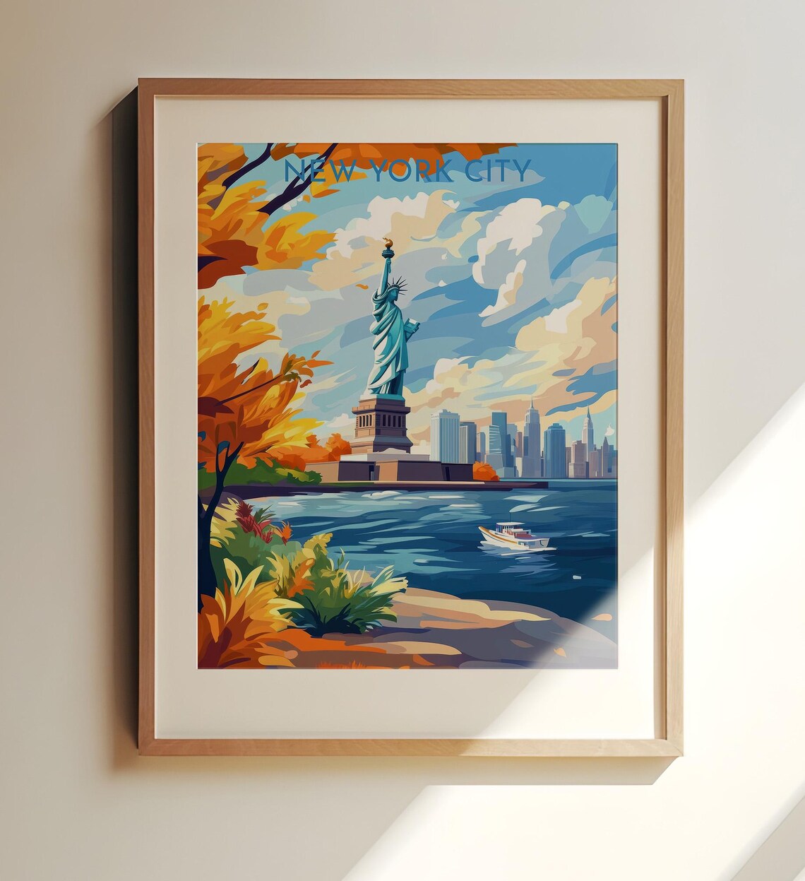 Statue Of Liberty New York City Fall Foliage Skyline Travel Poster