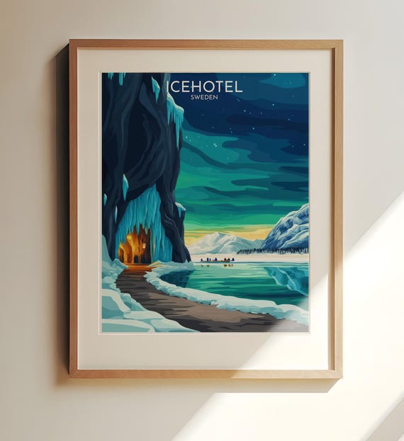 Icehotel Sweden Wall Print Travel Poster Winter Wonderland Art