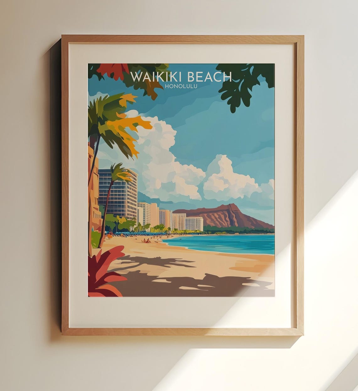 Waikiki Beach Honolulu Diamond Head Oceanfront Travel Poster