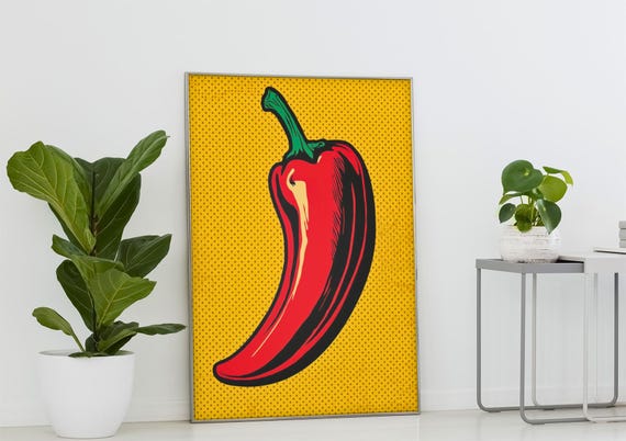 Red Chili Pepper Kitchen Art Vintage Style Print