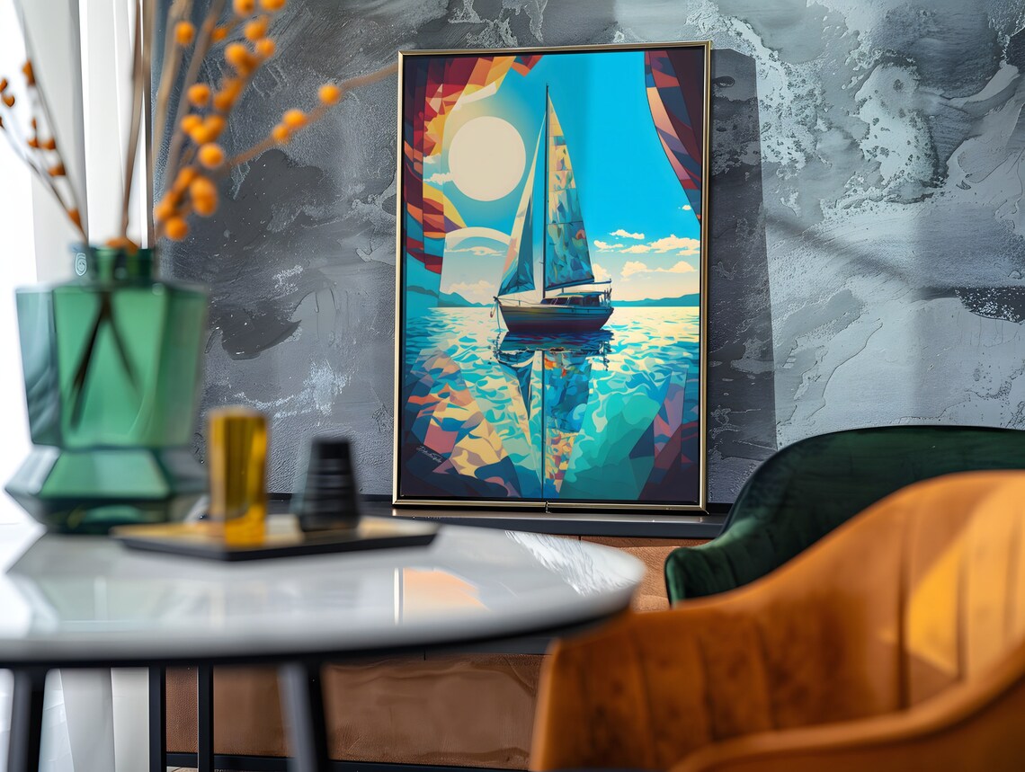 Geometric Sailboat Abstract Colorful Modern Sailing Art Poster - Image 4