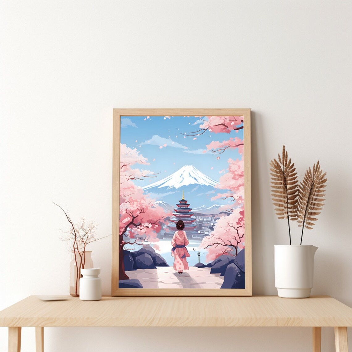 Geisha and Mount Fuji Cherry Blossom Japan Travel Art Poster - Image 3