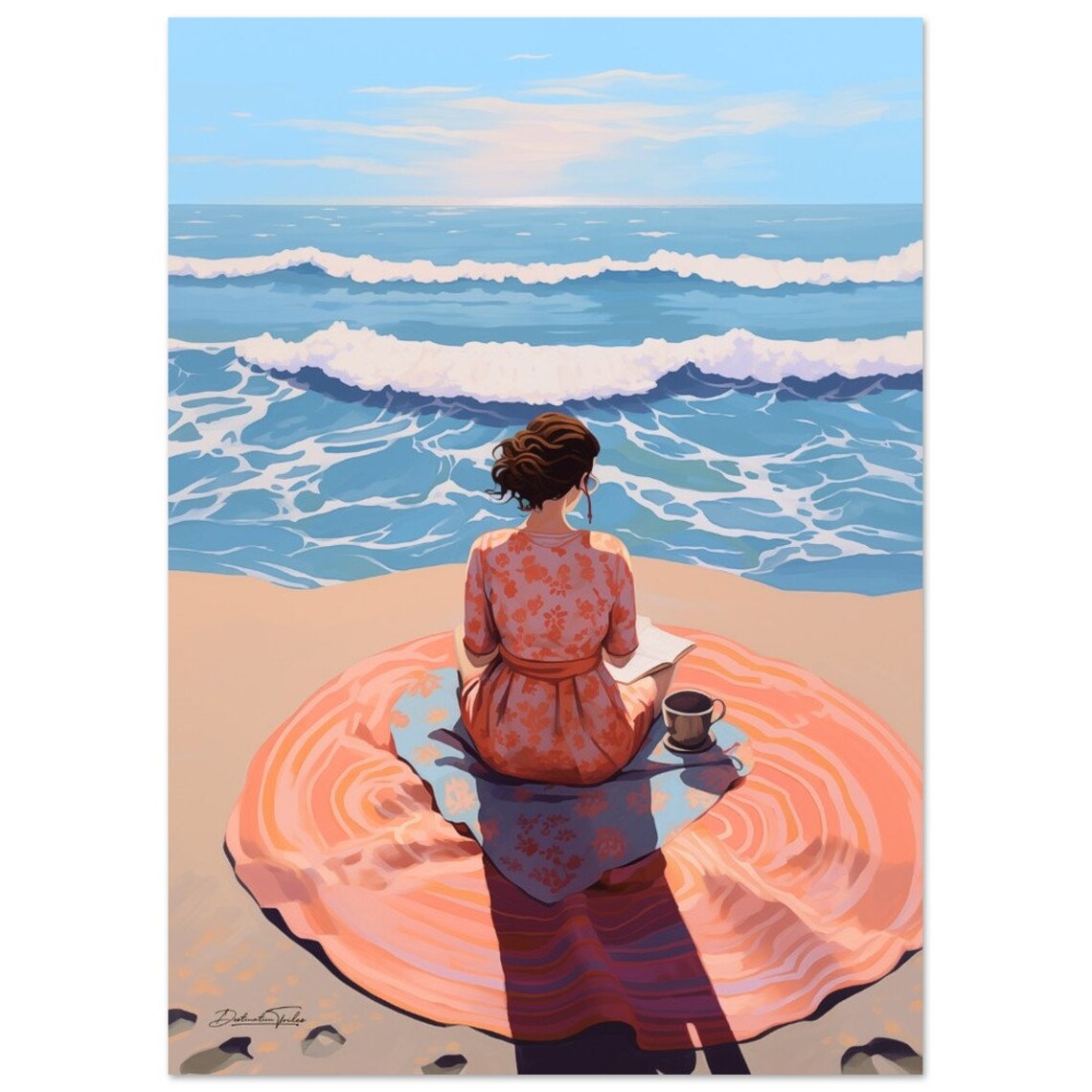 Summer Beach Woman Relaxing Retro Seaside Vacation Art Poster - Image 3