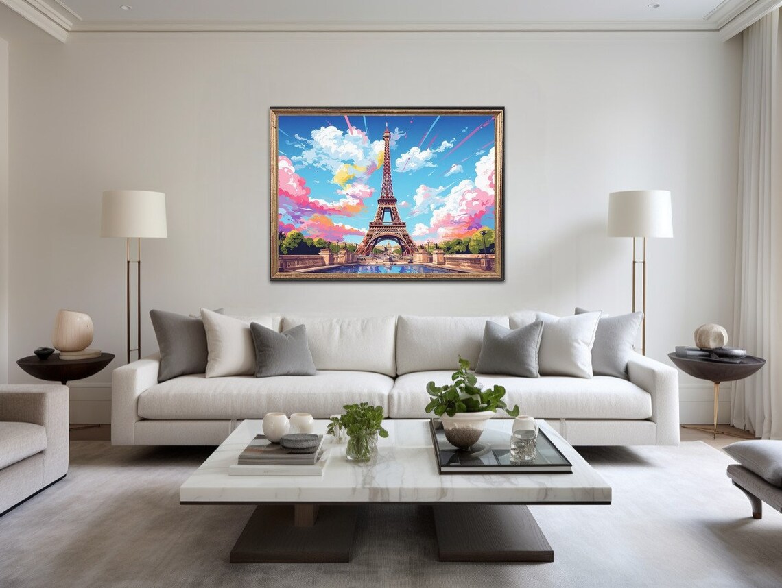 Paris And Eiffel Tower Light Line Style Drawing - Image 2