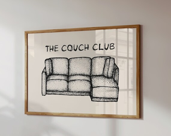 The Couch Club Print Horizontal Wall Art Trendy Living Room Decor Retro Print Cute Quote Print Aesthetic Living Room Art Wall Art