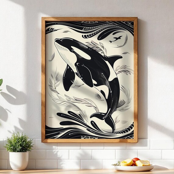 Orca Poster Whale Print Ocean Wall Art Killer Nautical Home Decor Ocea Coastal Sea Animal