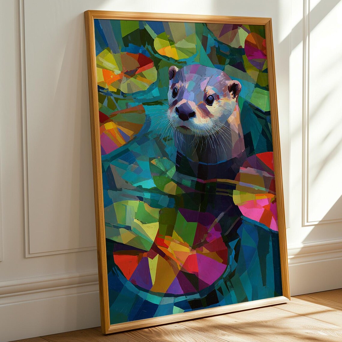 Otter Cute Print, Whimsical Cubist Abstract Art