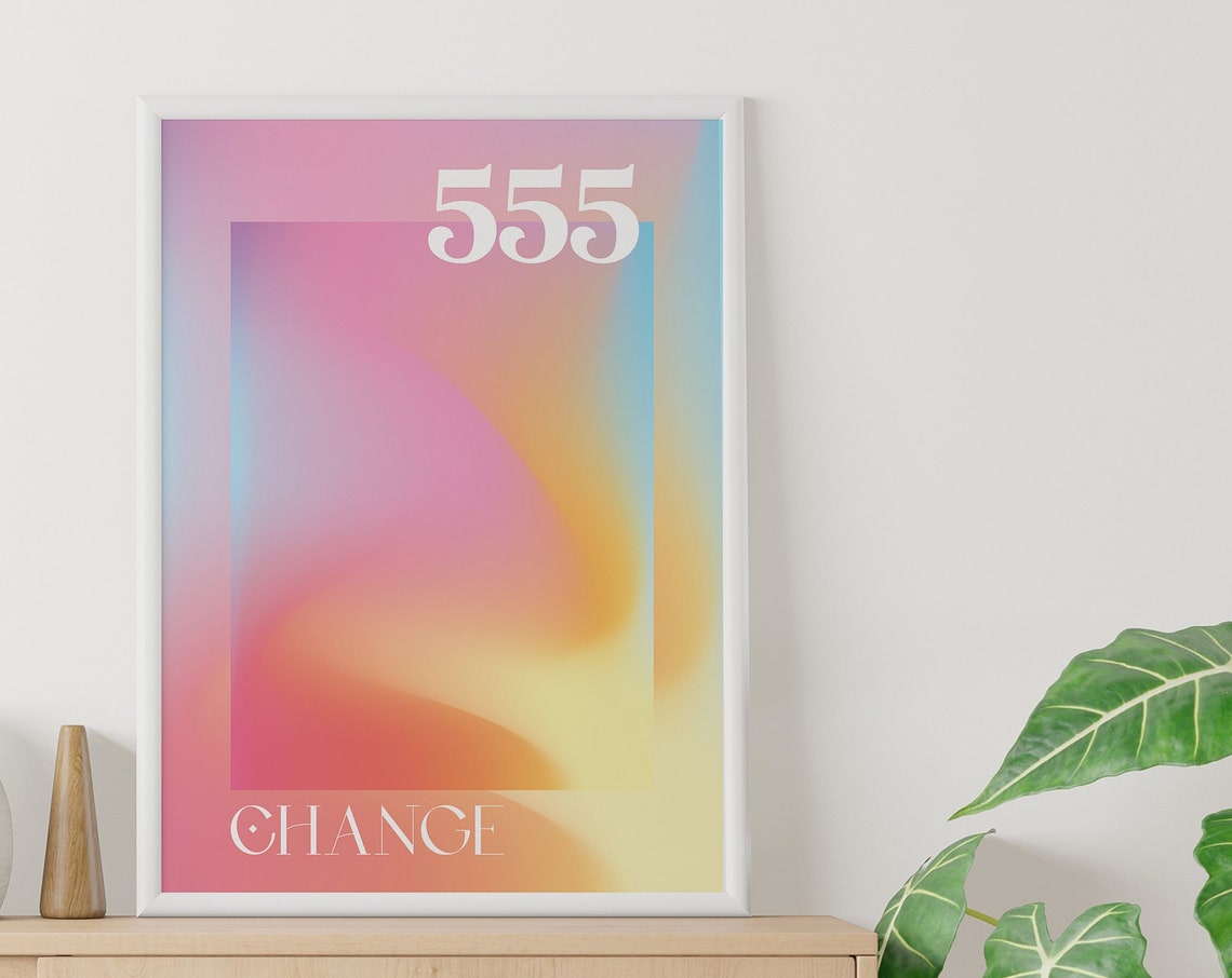 Angel Number 555 Change Poster with Rainbow Aura Gradient Design - Image 6