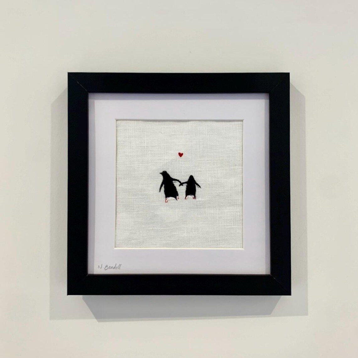 Handpainted Penguins Linen Art Print