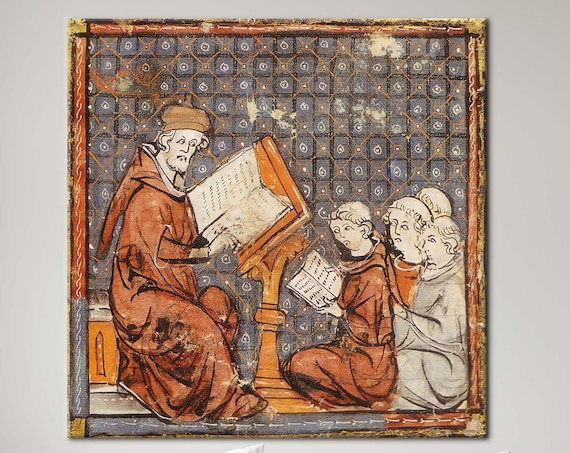 Medieval Monk Reading to Students Illuminated Manuscript Art Poster