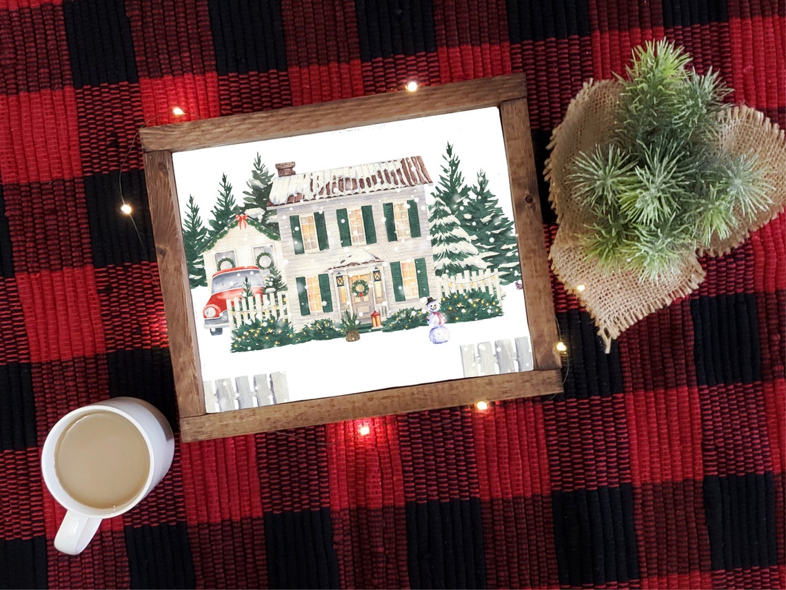 Christmas Home Country Farmhouse House 5x7 8x10 11x14 16x20 Watercolor Winter Wall Art Print Diy Holiday Decor Winter Home Sign - Image 2