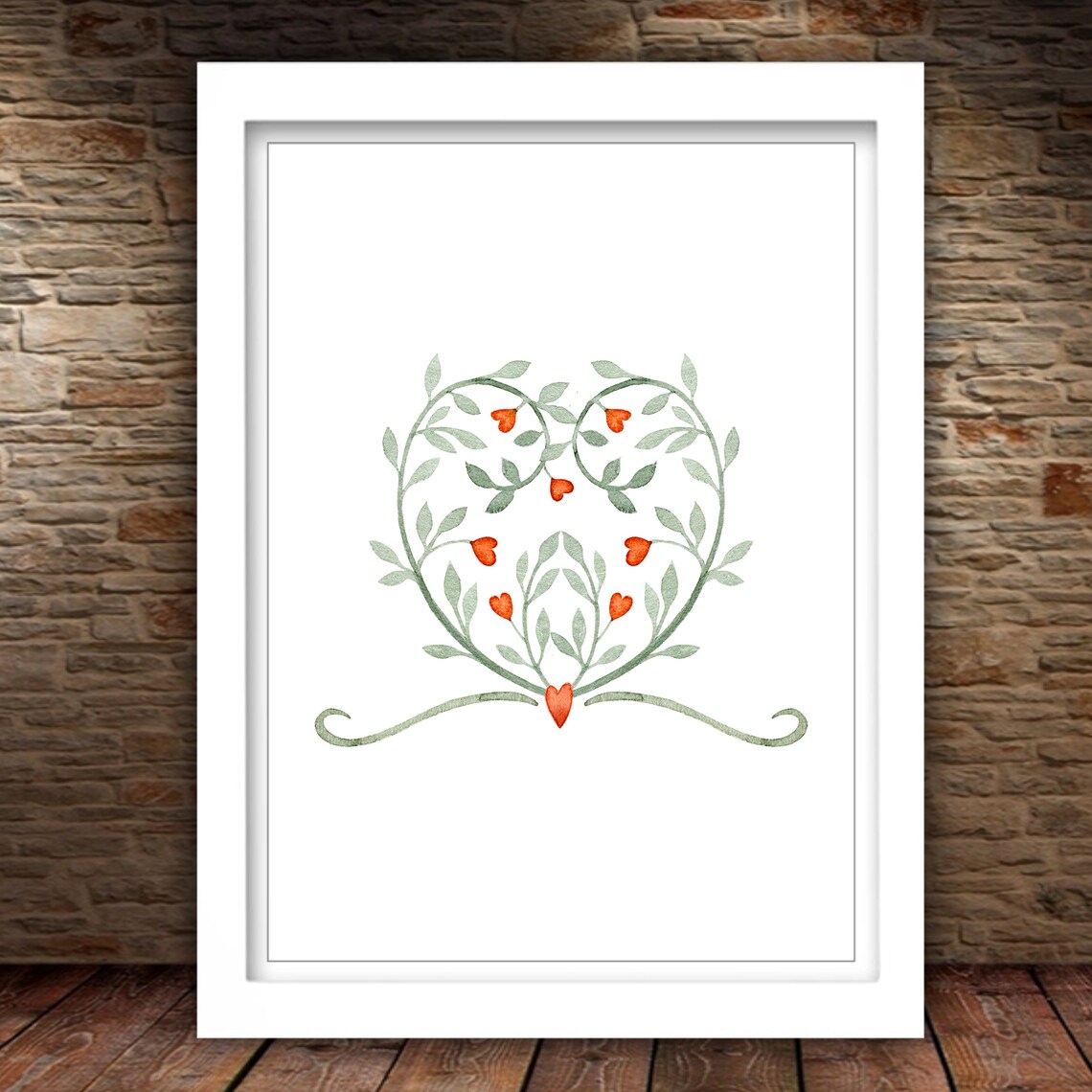 Heart Shaped Vine With Red Hearts Valentine Watercolor Poster - Image 2