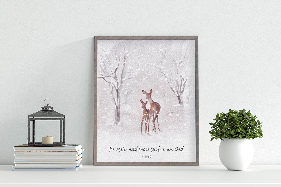 Be Still And Know That I Am God Psalm 46:10 Deer Winter Bible Poster - Image 5