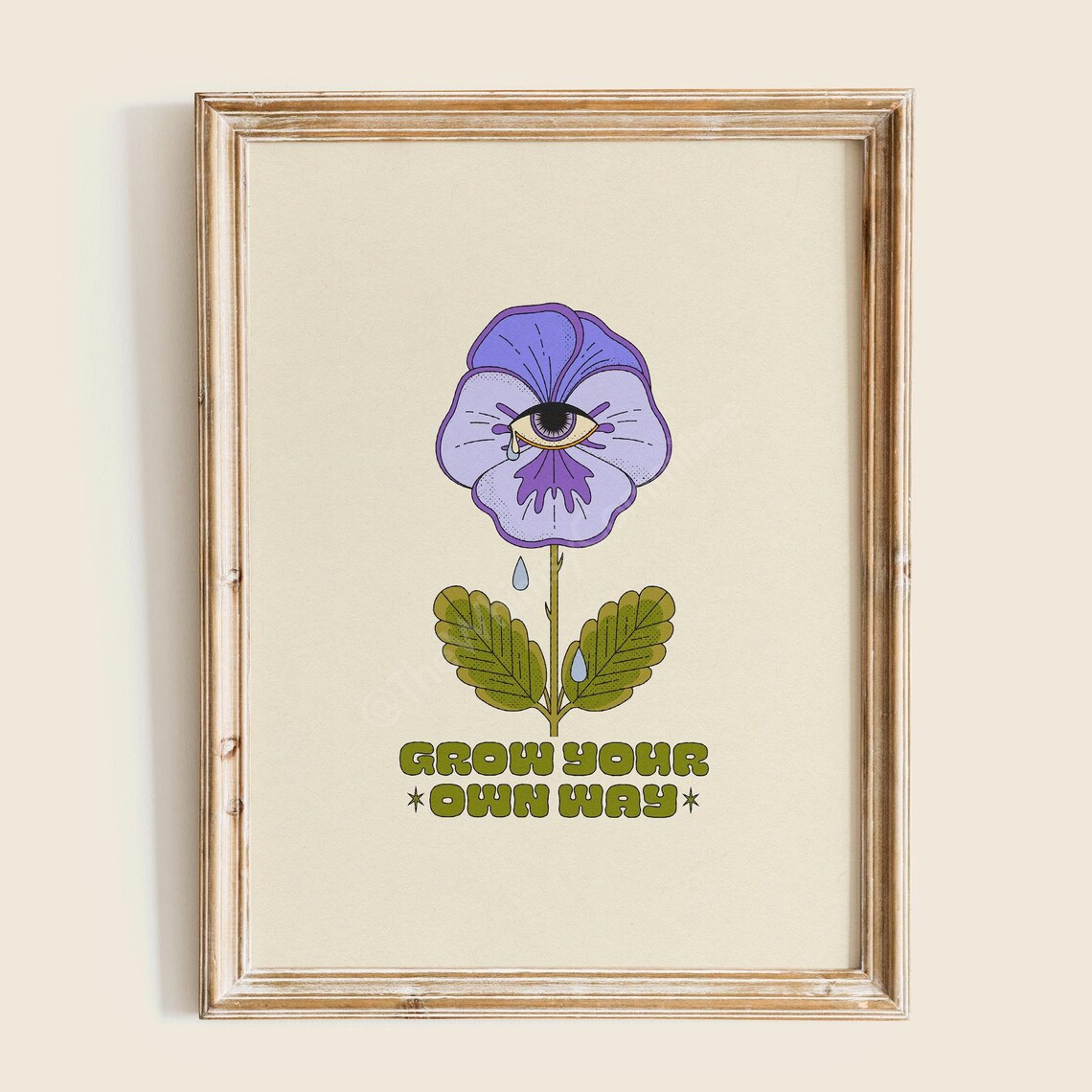 Grow Your Own Way Purple Pansy Flower Eye Retro Quote Wall Art