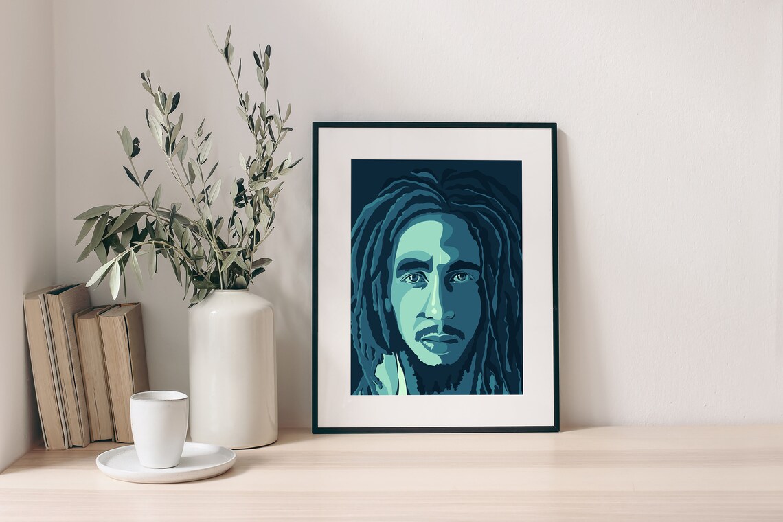 Bob Marley Blue Duotone Portrait of the Reggae Music Legend Poster - Image 2