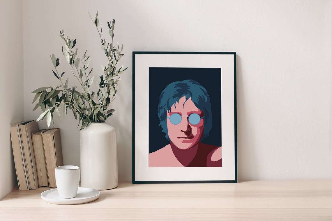 John Lennon Signature Round Glasses Portrait Beatles Icon Poster - Image 3