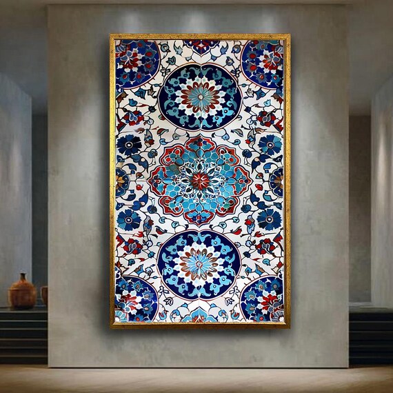 Ottoman Iznik Tile Pattern Blue Red Floral Mosaic Wall Poster