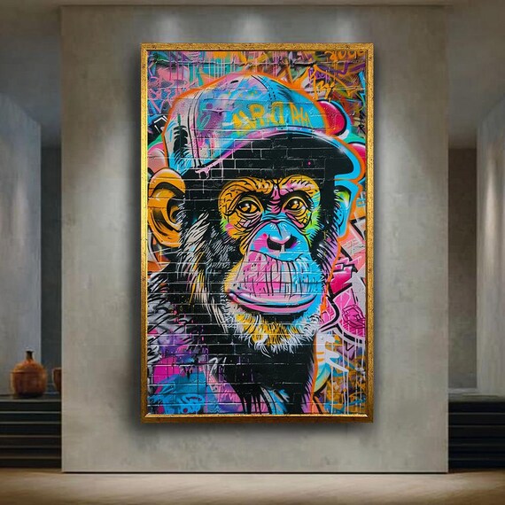 Graffiti Monkey Canvas Wall Art Colorful Urban Street Print Hip Hop Inspired Pop Decor For Game Room Or Modern Space
