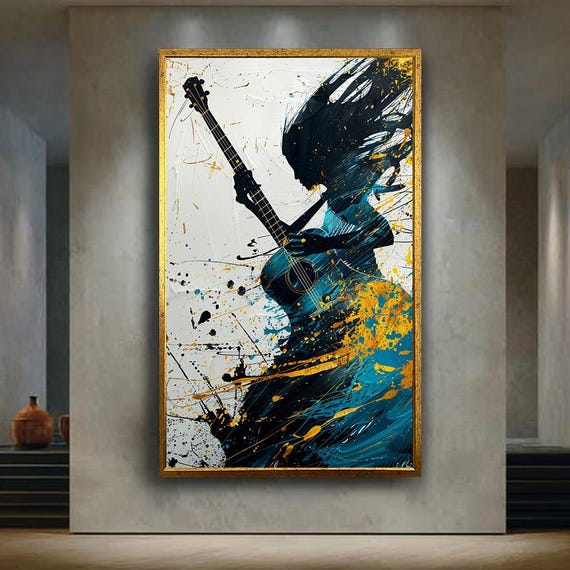 Guitar Player Silhouette Canvas Wall Art Abstract Music Painting For Home Decor Gift Musicians And Modern Lovers