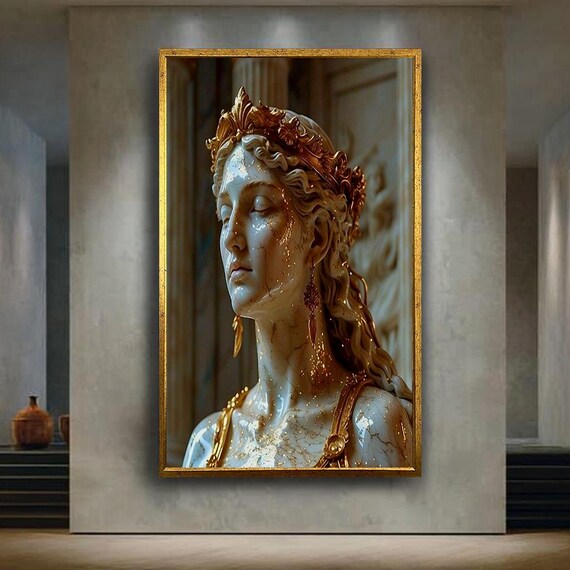 Golden Marble Goddess Statue Bust Classical Sculpture Art Poster