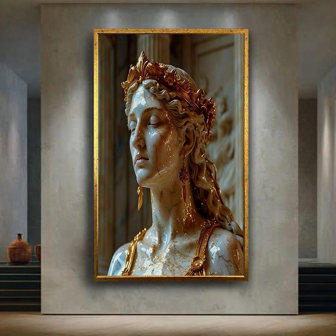 Golden Marble Goddess Statue Bust Classical Sculpture Art Poster