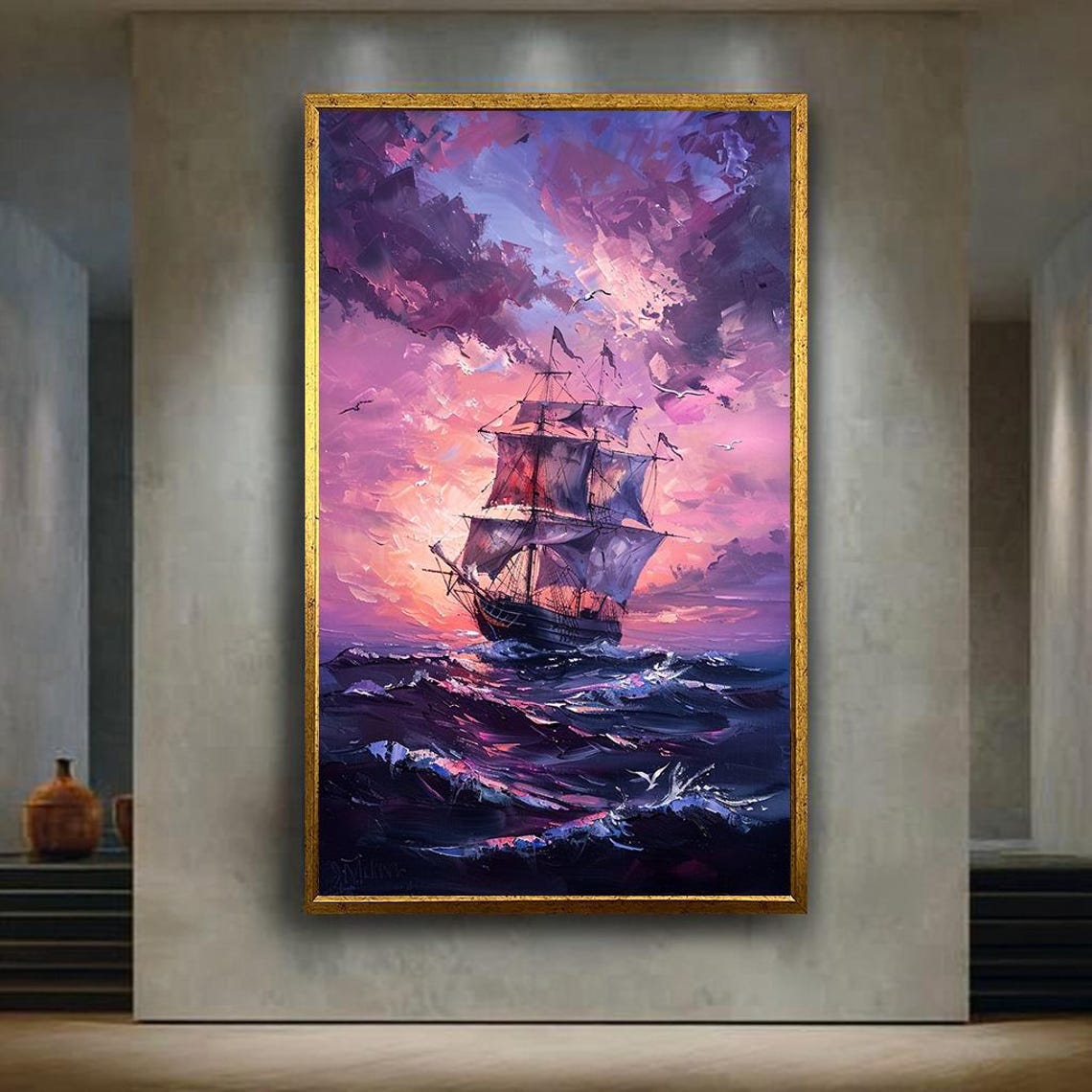 Romantic Tall Ship Sunset Ocean Sailing Ship Nautical Poster
