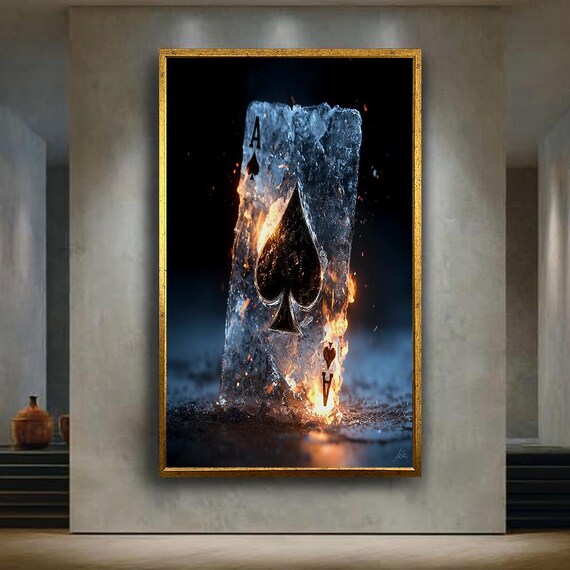 Ace Of Spades Fire And Ice Playing Card Dramatic Poker Canvas Art Poster