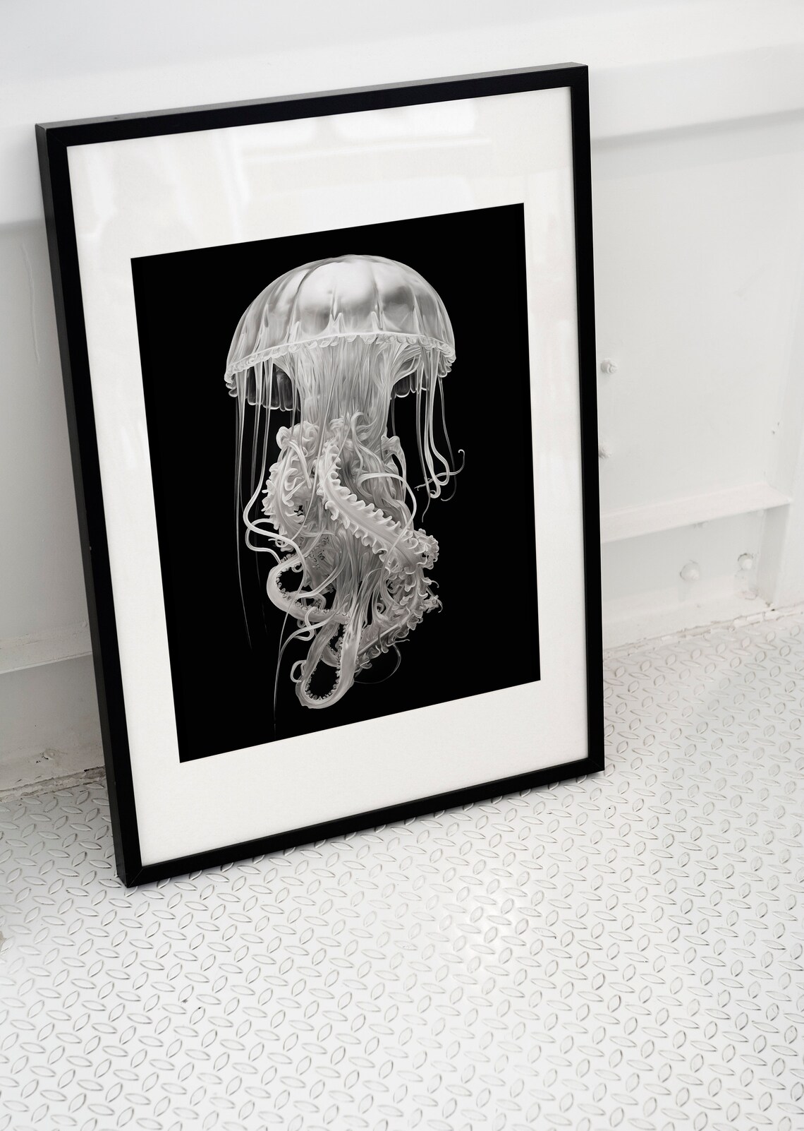 Jellyfish Black White Ocean Creature Dramatic Monochrome Sea Life Poster