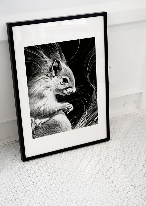 Squirrel Art Print Black And White Animal Portrait