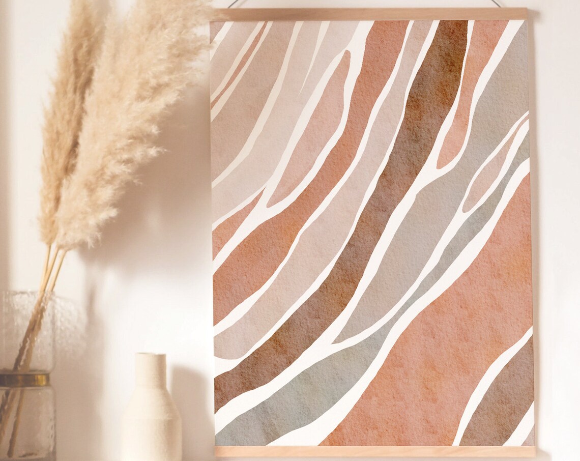 Terracotta Watercolor Stripes Abstract Diagonal Flow Wall Poster