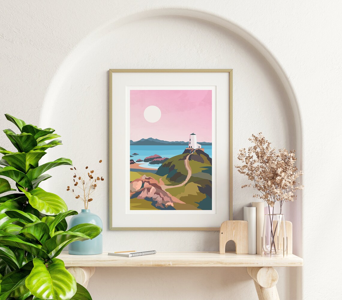 Llanddwyn Newborough Pink Anglesey Travel Poster - Image 2