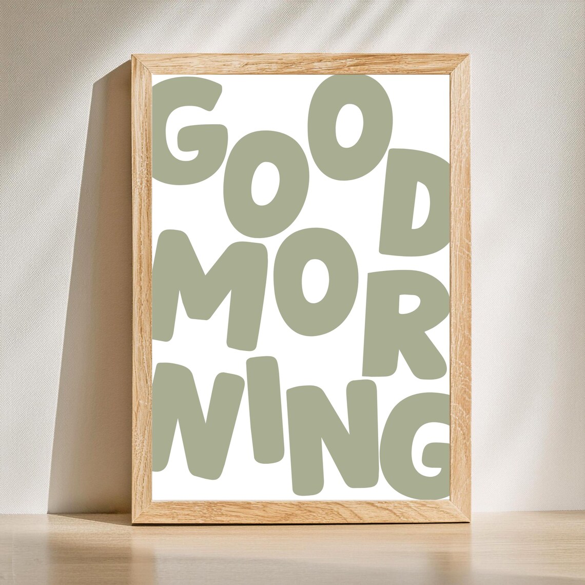 Good Morning Sage Green Quote Poster Minimalist Bedroom Typography Decor