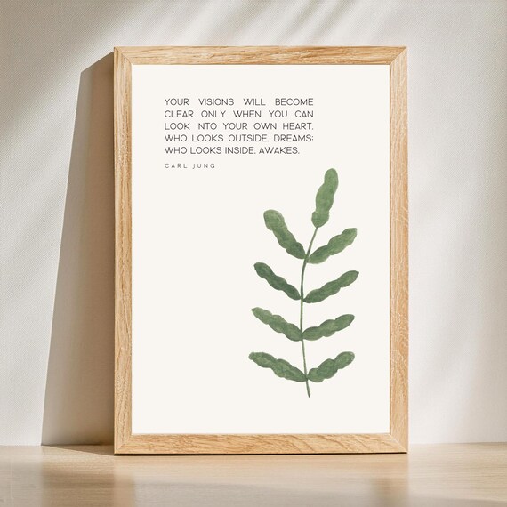 Carl Jung Look Inside Quote Botanical Leaf Watercolor Art Poster