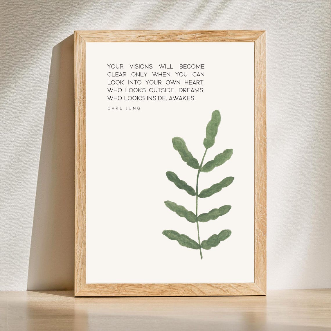Carl Jung Look Inside Quote Botanical Leaf Watercolor Art Poster