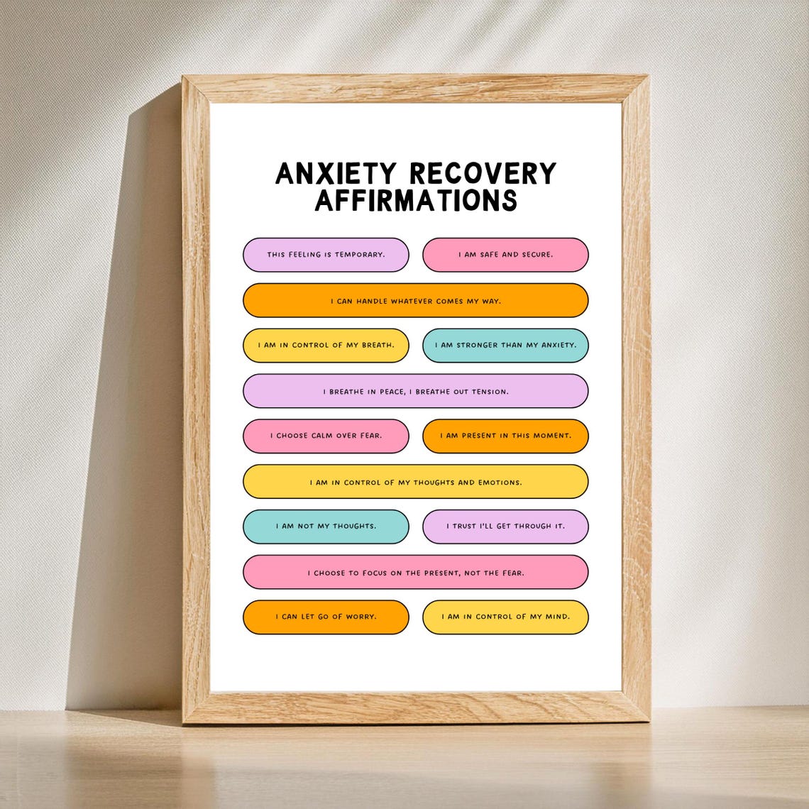 Anxiety Recovery Affirmations Colorful Pastel Motivational Poster