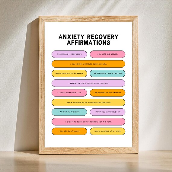 Anxiety Recovery Affirmations Colorful Pastel Motivational Poster