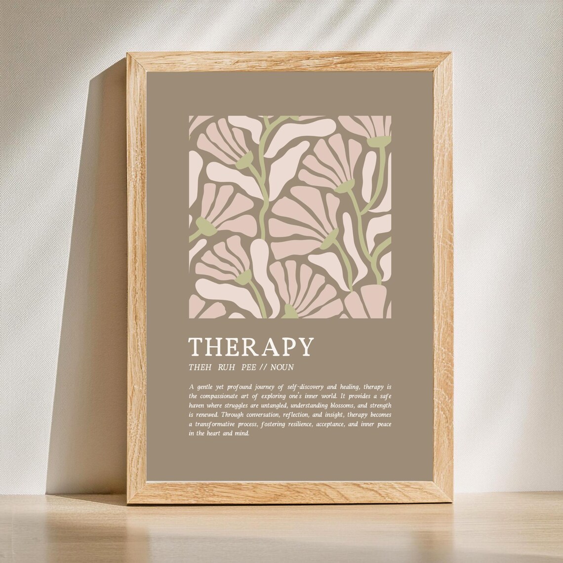Therapy Dictionary Definition Blush Floral Minimalist Typography Poster