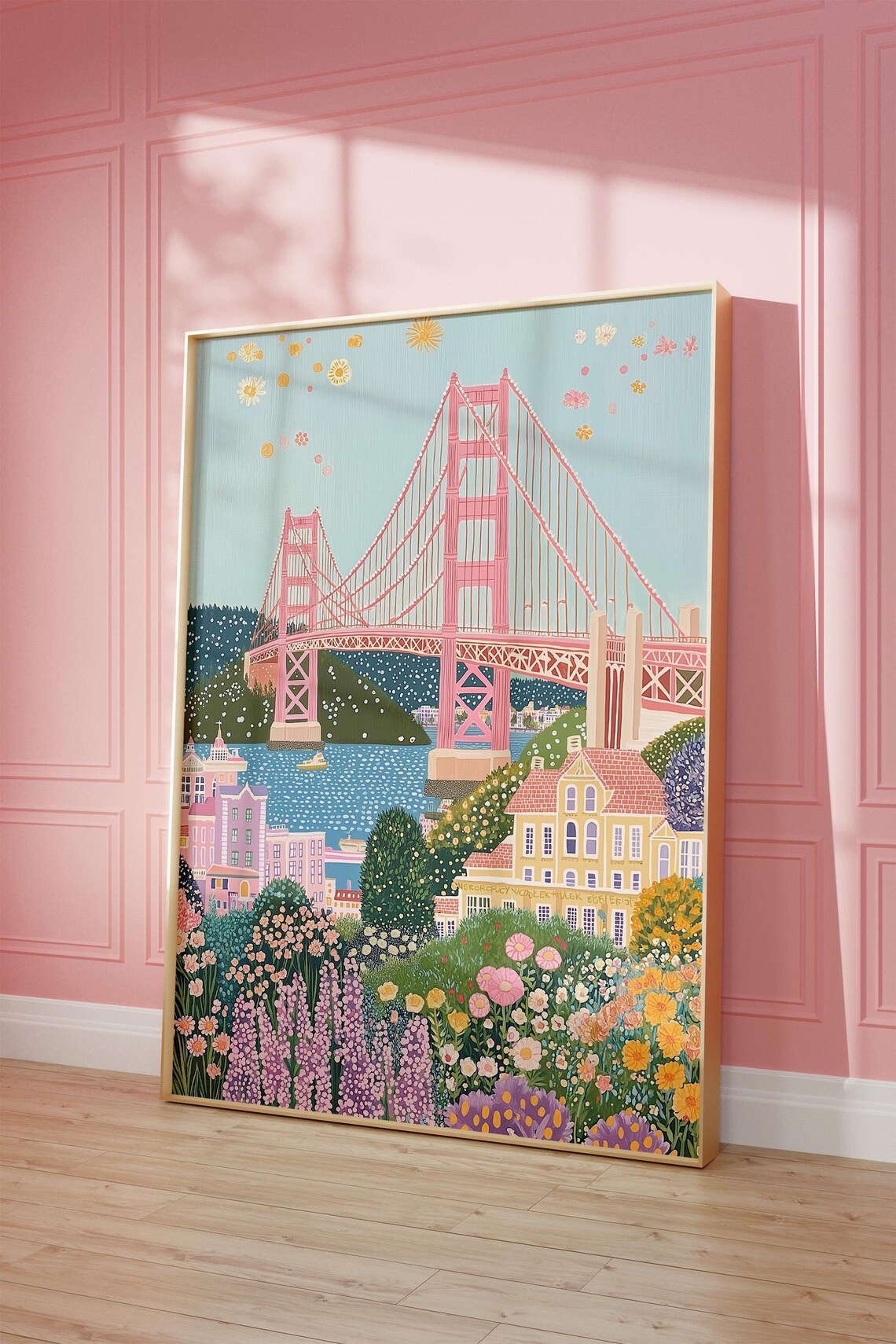 San Francisco Summer Travel Poster, Floral Preppy Decor