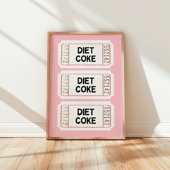 Diet Coke Pink Retro Ticket Stub Pop Art Kitchen Wall Poster